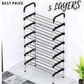 Shoe Rack Organizer - Stainless Steel Shoe Rack - Fashion Shoe Rack - Shoe Storage 5 Tiers Heavyweight Shoe Stand Rack Accessories Rack for Home and Office Durable Non Breakable Shoe Organizer Stainless Steel Layer Shoe Rack Easy Assembly