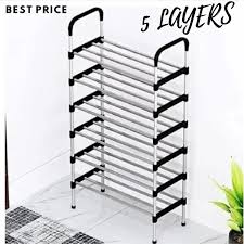 Shoe Rack Organizer - Stainless Steel Shoe Rack - Fashion Shoe Rack - Shoe Storage 5 Tiers Heavyweight Shoe Stand Rack Accessories Rack for Home and Office Durable Non Breakable Shoe Organizer Stainless Steel Layer Shoe Rack Easy Assembly